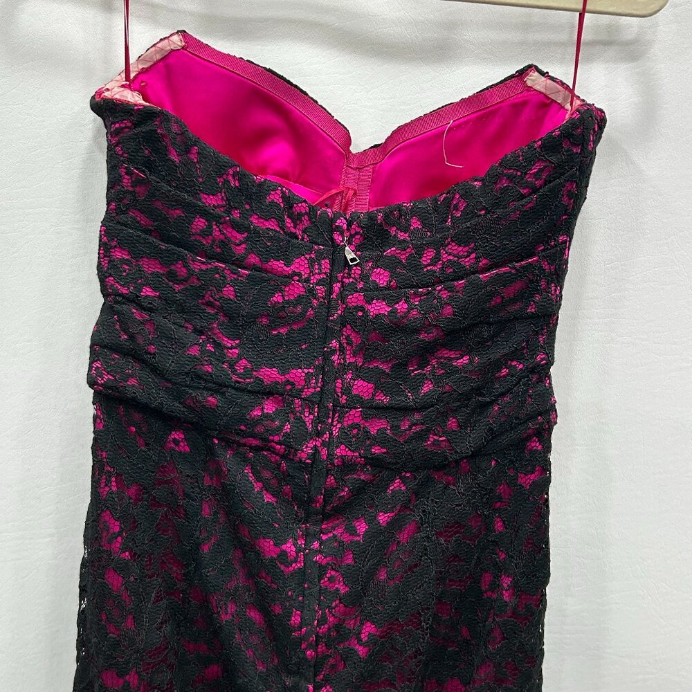 Dolce & Gabbana Black Magenta Lace‎ Ruched Sweetheart Neck Cocktail Dress Size 8 - Picture 6 of 14